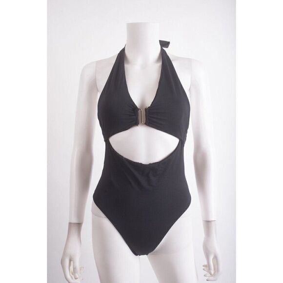 Zara Womens Swim Bathing Suit 1 Piece Black Halter Cut out S Small 2910/014 NWT - Picture 1 of 6